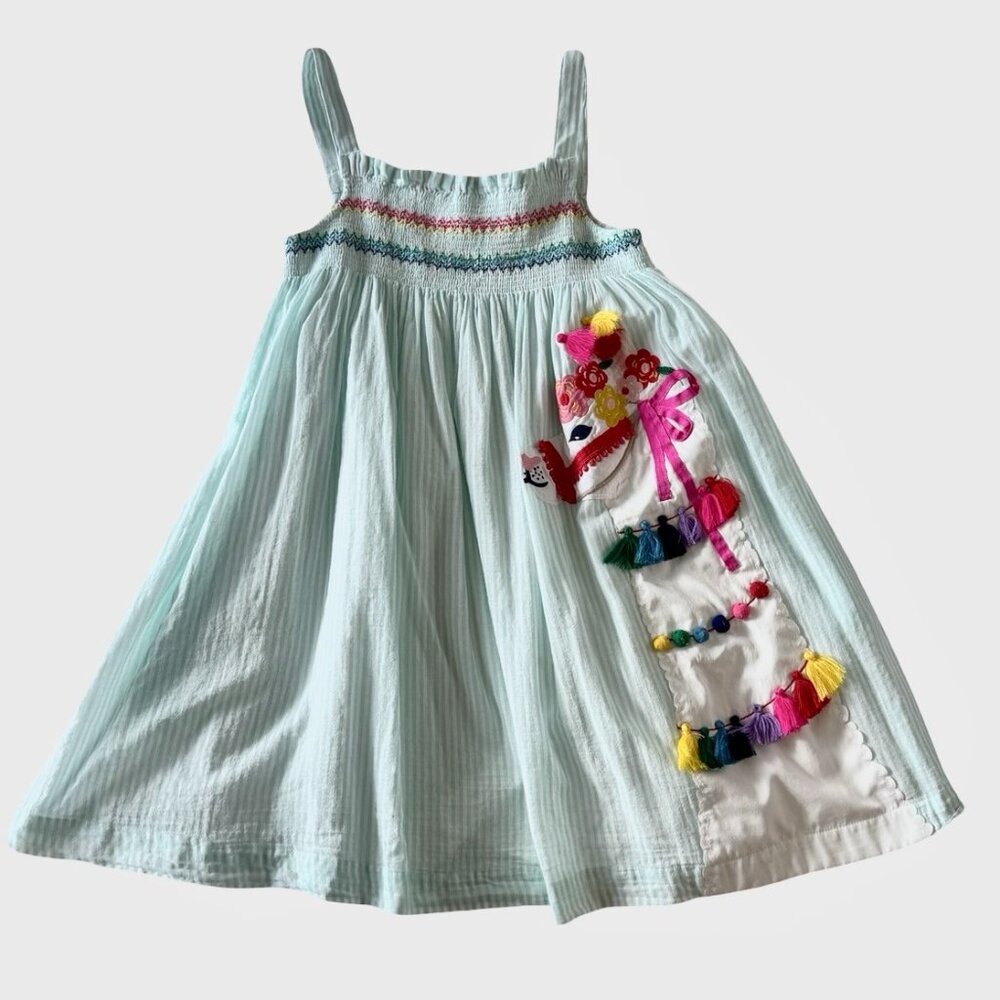 Mini Boden Smocked Stripe Llama Appliqué Dress, Size 7-8 - Picture 4 of 9